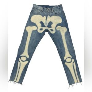 MNML Blue Cream Skeleton Slim Jeans